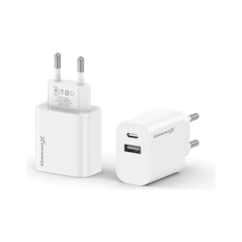 Зарядний пристрій Grand-X 1xUSB-C + 1xUSB 10.5W OCP white (CH-21W)