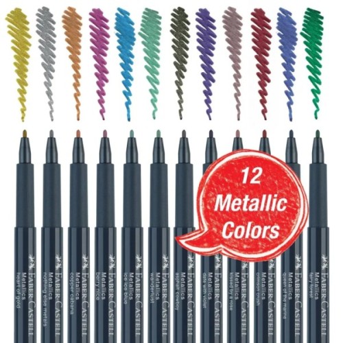 Набір маркерів Faber-Castell тонких металіків для декорування Metallics Marker M (1,5 мм) 12 кольорів (32019)