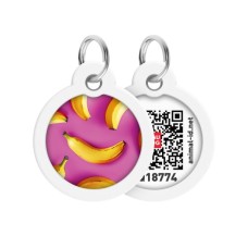 Адресник для тварин WAUDOG Smart ID з QR паспортом "Банани на рожевому", коло 30 мм (230-4055)