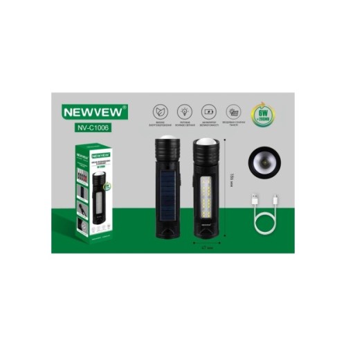 Ліхтар NEWVEW NV-C1006 Solar Panel 1200mAh Black (NWVW-NV-C1006-BK)
