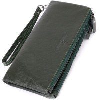 Гаманець ST Leather Шкіряний на три відділення Зелений (23110)
