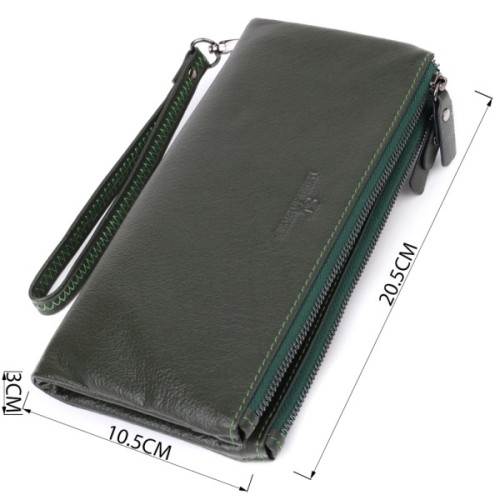 Гаманець ST Leather Шкіряний на три відділення Зелений (23110)