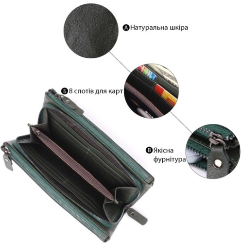 Гаманець ST Leather Шкіряний на три відділення Зелений (23110)