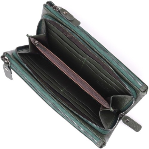 Гаманець ST Leather Шкіряний на три відділення Зелений (23110)