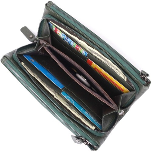 Гаманець ST Leather Шкіряний на три відділення Зелений (23110)