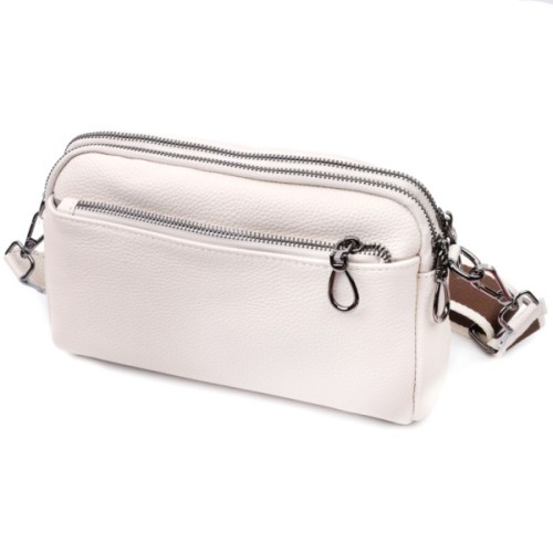 Сумка Vintage Жіноча прямокутна з кишенями з натуральної шкіри Біла (22598)