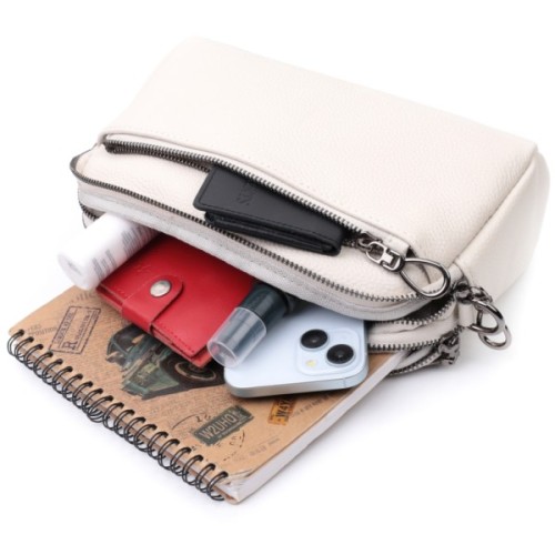 Сумка Vintage Жіноча прямокутна з кишенями з натуральної шкіри Біла (22598)