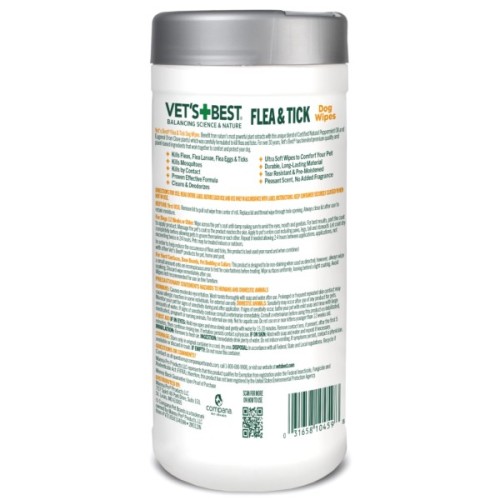 Вологі серветки для тварин Vet's Best Від бліх та кліщів для собак 50 шт (0031658104598)