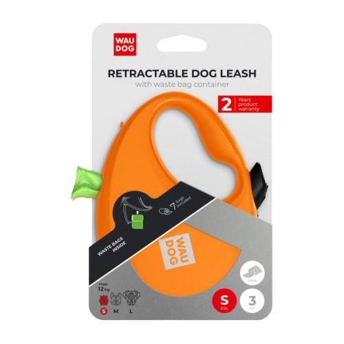 Повідець для собак WAUDOG R-leash з контейнером для пакетів S до 12 кг 3 м помаранчевий (26274)