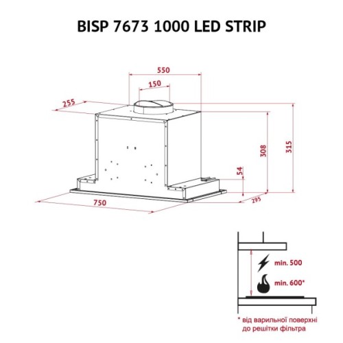 Витяжка кухонна Perfelli BISP 7673 BL 1000 LED Strip