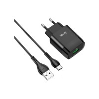 Зарядний пристрій HOCO C72Q Glorious USB QC3.0 + cable USB to USB-C 18W Black (6931474732545)