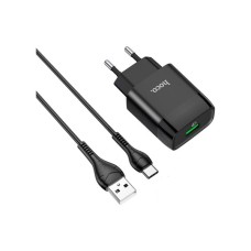Зарядний пристрій HOCO C72Q Glorious USB QC3.0 + cable USB to USB-C 18W Black (6931474732545)