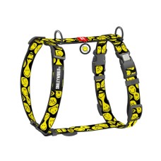 Шлея для собак WAUDOG Nylon анатомічна H-подібна з QR-паспортом "Смайли на чорному" пластиковий фастекс, S (343-0181)