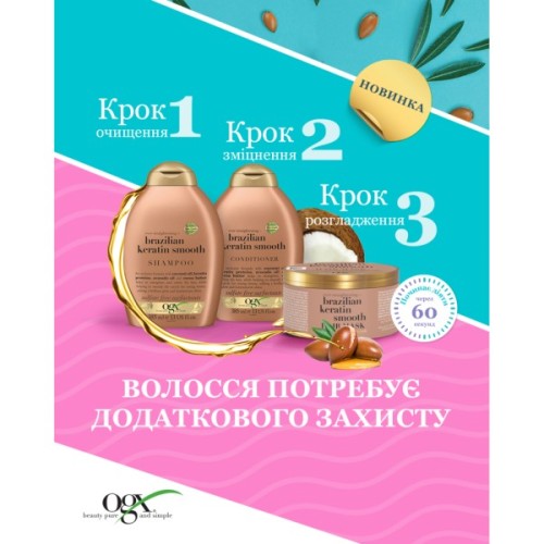 Маска для волосся OGX Brazilian Keratin Smooth Розгладжувальна 300 мл (3574661711003)