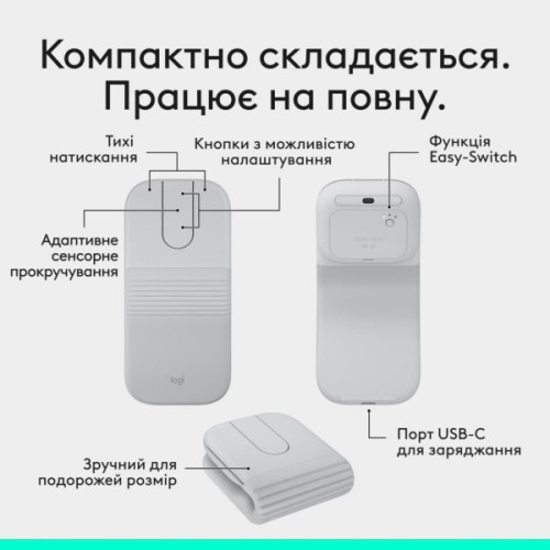 Мишка Logitech Mobi Fold Bluetooth Off-White (910-007631)