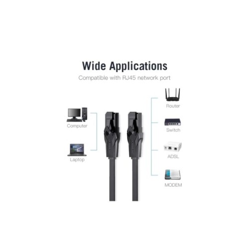Патч-корд 3м, UTP cat 6 RJ-45 flat black Vention (IBABI)