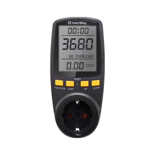 Ватметр ColorWay цифровий 16A/3680W, black (CW-VM16-02D)