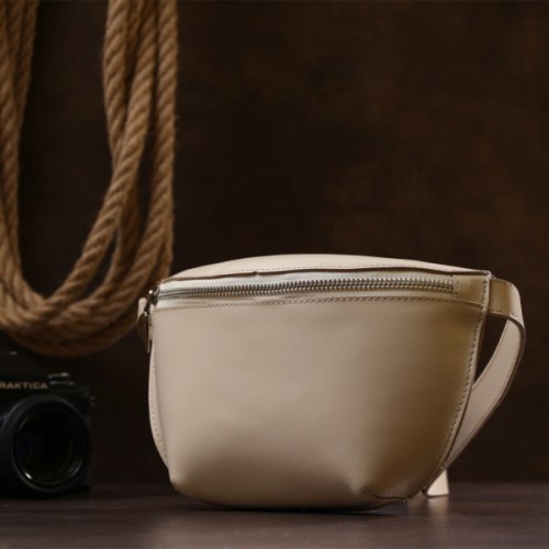 Сумка Shvigel Бананка з натуральної шкіри Бежева (16391)