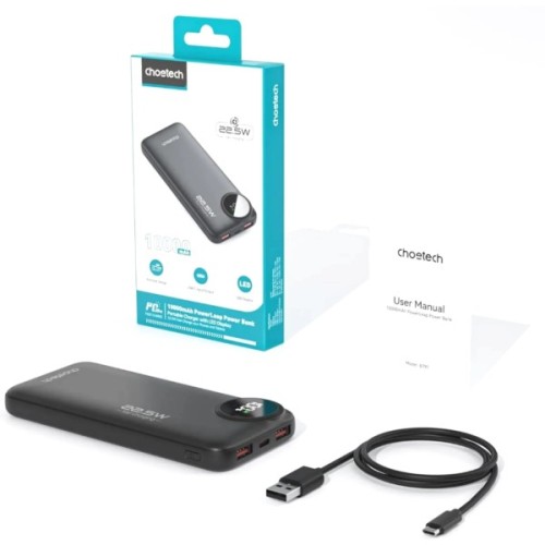 Батарея універсальна Choetech 10000mAh, 22.5W, PD, QC/3.0, Black (M15-B791-ACBK-NG)