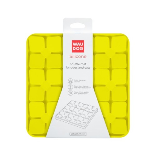 Універсальний посуд для тварин WAUDOG Silicone Килимок для пошуку корму 20х20х1.7 см жовтий (23518)