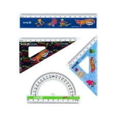Лінійка Kite набір: лінійка 15 см, 2 косинця, транспортир Hot Wheels (HW25-282)