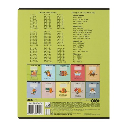 Зошит ZiBi предметний CUTE CAT, 36 аркушів, клітинка, геометрія (ZB.1731-04)