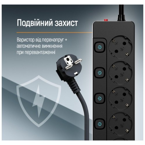 Мережевий фільтр живлення ColorWay CW-PSEA52SBK 5 розеток2м (CW-PSEA52SBK)