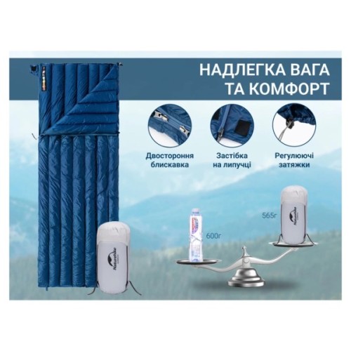 Спальний мішок Naturehike з натуральним пухом CWM295 CNK2300SD013, блакитний (6976023920899)