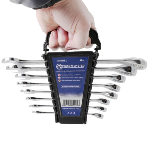 Ключ Стандарт ріжково-накидний 8 шт. 8-19 мм на холдері (NKK8ST)