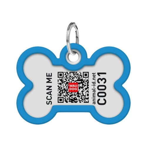 Адресник для тварин WAUDOG Smart ID з QR паспортом "Градієнт блакитний", кістка 40х28 мм (231-4036)