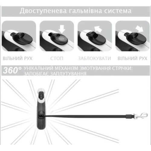 Повідець для собак WAUDOG R-leash ВАУ світловідбиваюча стрічка S 5 м (8124-0087-01)