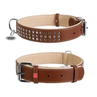 Нашийник для тварин WAUDOG Soft з QR паспортом металічні прикраси L коричневий (7215)