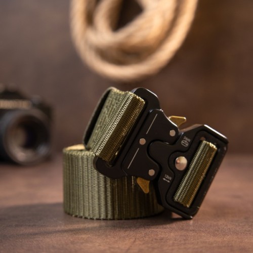 Ремінь Vintage Текстильний з чорною пряжкою Хакі (20549)