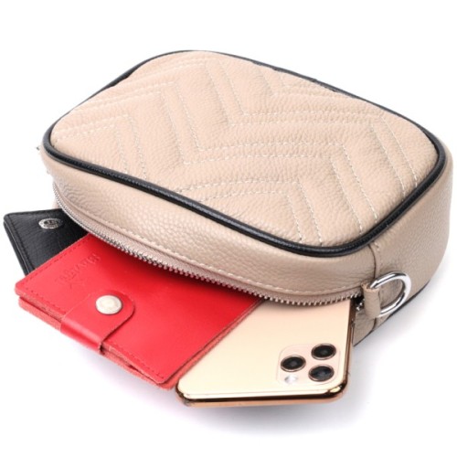 Сумка Vintage Жіноча вечірня на ланцюжку з натуральної шкіри Бежева (22381)