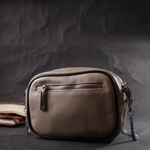 Сумка Vintage Жіноча вечірня на ланцюжку з натуральної шкіри Бежева (22381)