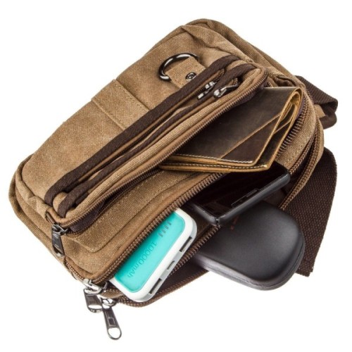 Сумка Vintage Бананка текстильна на пояс Коричнева (20160)