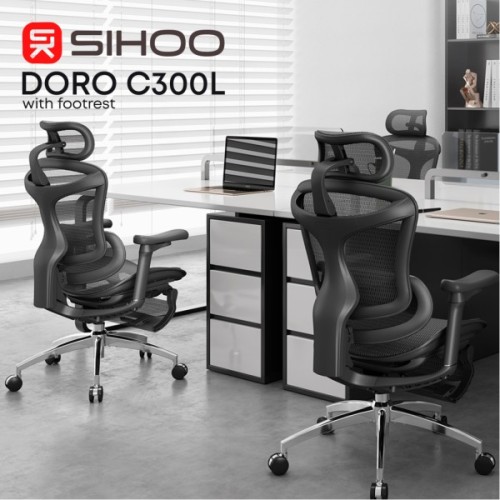Офісне крісло Sihoo з підставкою для ніг DORO C300L Mesh Black with footrest (DORO-C300L-A3-101-JT)