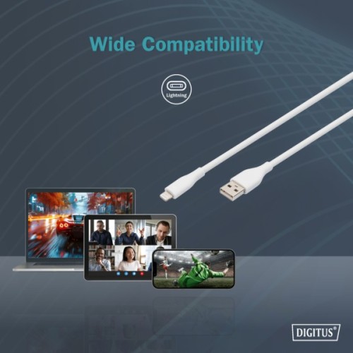 Дата кабель USB 2.0 AM to Lightning 2.0m 12W white Digitus (AK-600108-020-W)