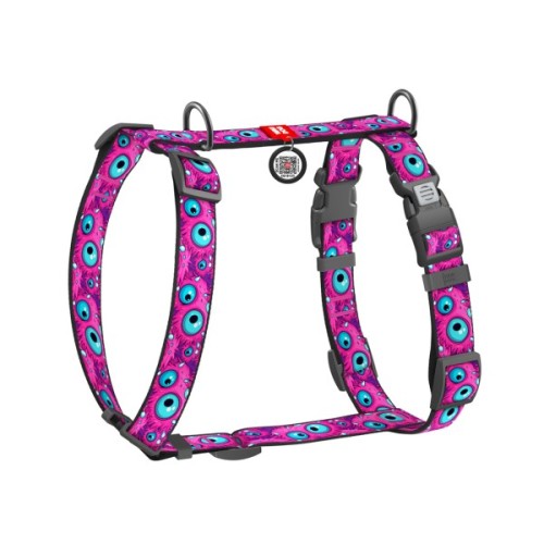 Шлея для собак WAUDOG Nylon анатомічна H-подібна з QR-паспортом "Око монстра" пластиковий фастекс, XL (347-4049)