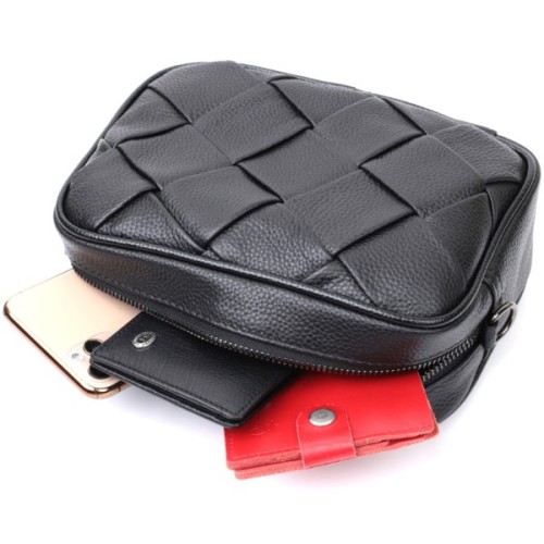 Сумка Vintage Жіноча з плетіннями з натуральної шкіри Чорна (22406)