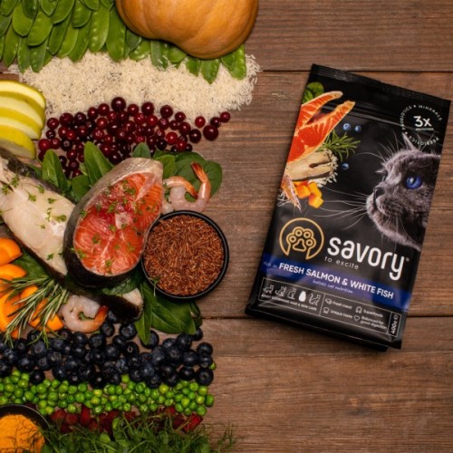 Сухий корм для кішок Savory Adult Cat Gourmand Fresh Salmon and White Fish 2 кг (4820232630020)