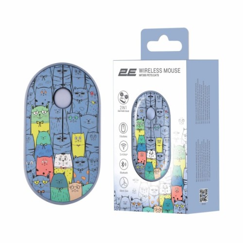 Мишка 2E MF300 PETSCATS Silent Wireless/Bluetooth Blue (2E-MF300WPETSBL)
