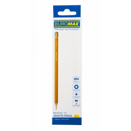 Олівець графітний Buromax Professional 2H без гумки Жовтий (BM.8545-12)