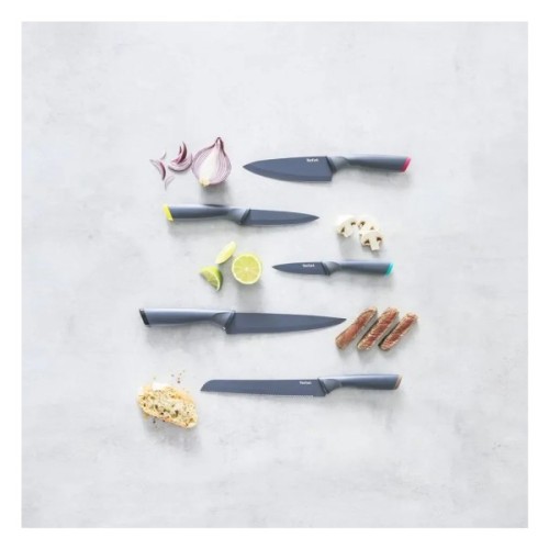 Набір ножів Tefal Fresh Kitchen, дерев'яна колода, 5шт, нержавіюча сталь, чорний (K122S504)