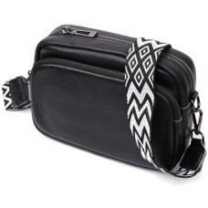 Сумка Vintage Компактна жіноча крос-боді з натуральної шкіри Чорна (22294)