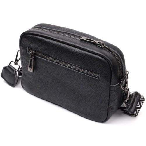 Сумка Vintage Компактна жіноча крос-боді з натуральної шкіри Чорна (22294)