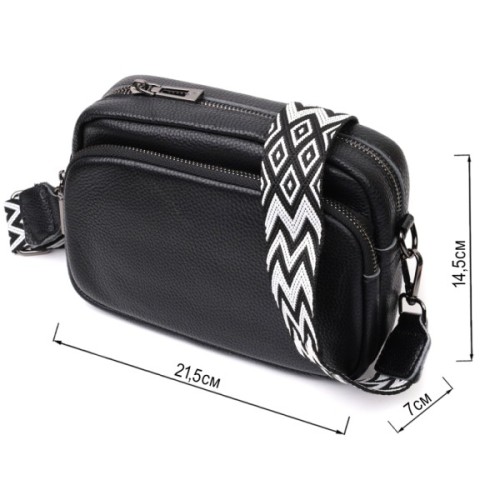 Сумка Vintage Компактна жіноча крос-боді з натуральної шкіри Чорна (22294)