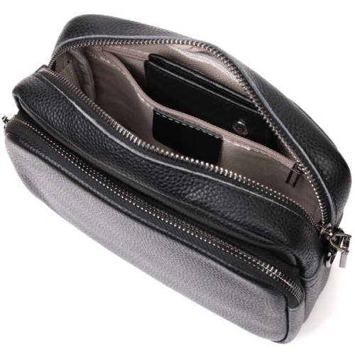 Сумка Vintage Компактна жіноча крос-боді з натуральної шкіри Чорна (22294)