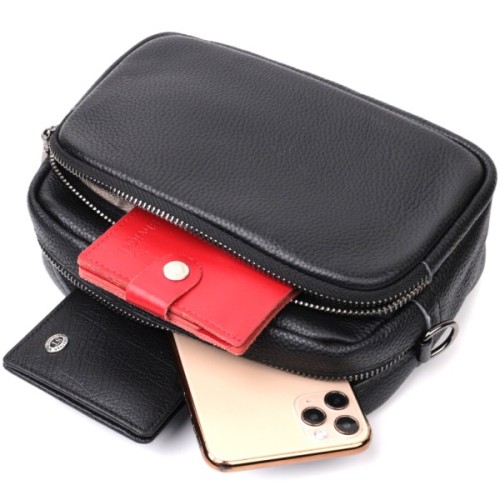 Сумка Vintage Компактна жіноча крос-боді з натуральної шкіри Чорна (22294)