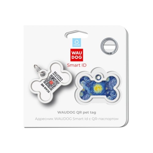 Адресник для тварин WAUDOG Smart ID з QR паспортом "Водяні лілії", кістка 40х28 мм (0640-0201)